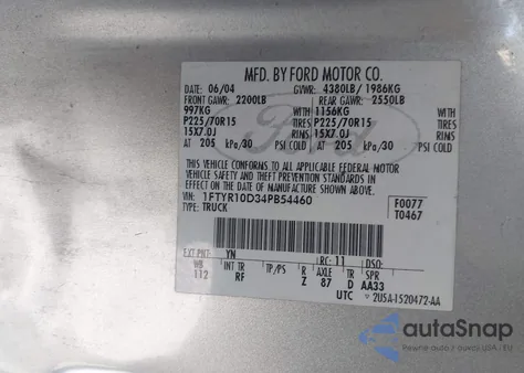 2004 Ford Ranger Xl/Xlt from USA, damaged, VIN 1FTYR10D34PB54460